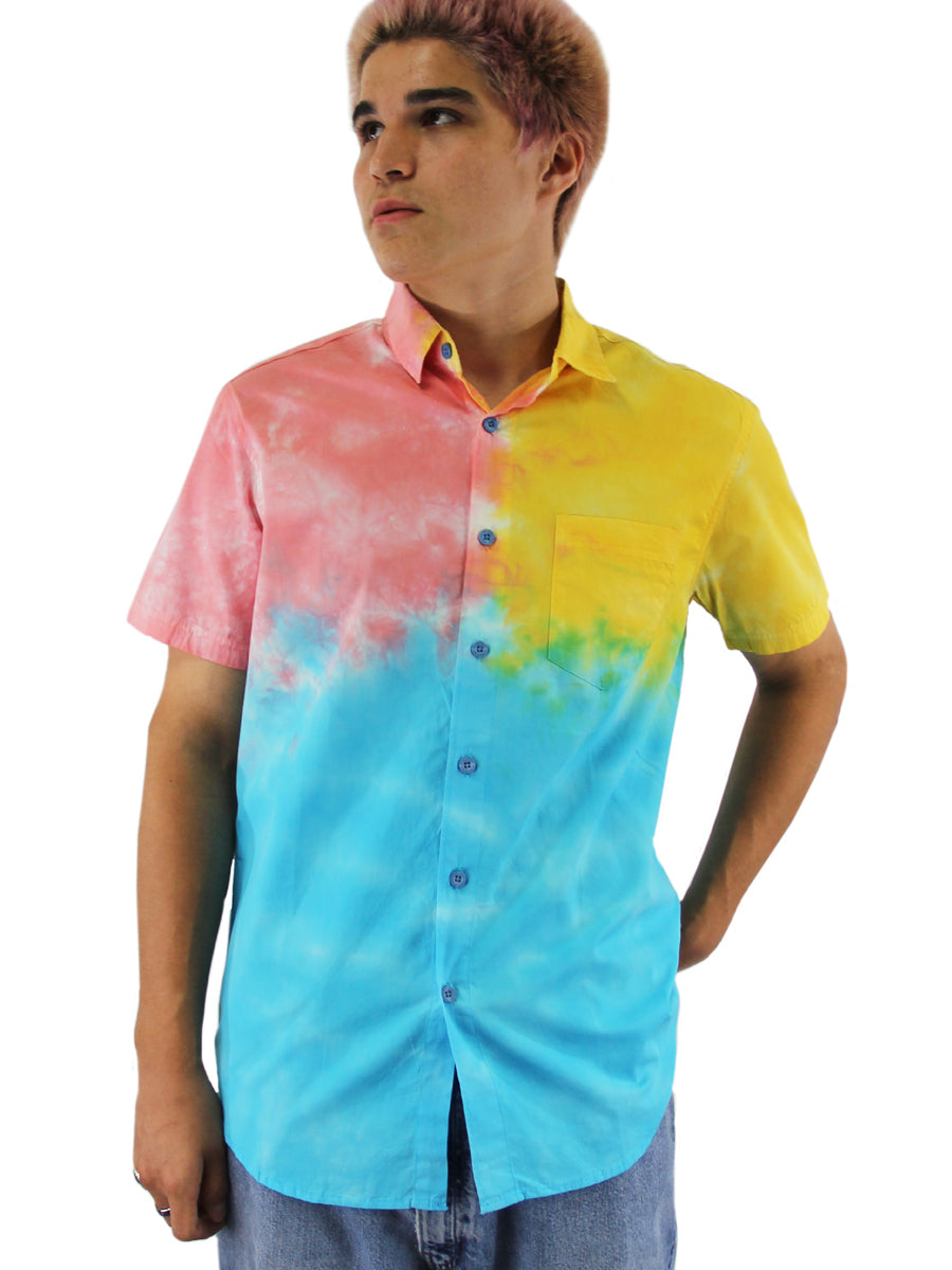 W2242-T023 TRIO TIE DYE BUTTON DOWN SHIRT
