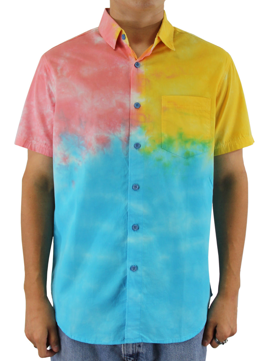 W2242-T023 TRIO TIE DYE BUTTON DOWN SHIRT