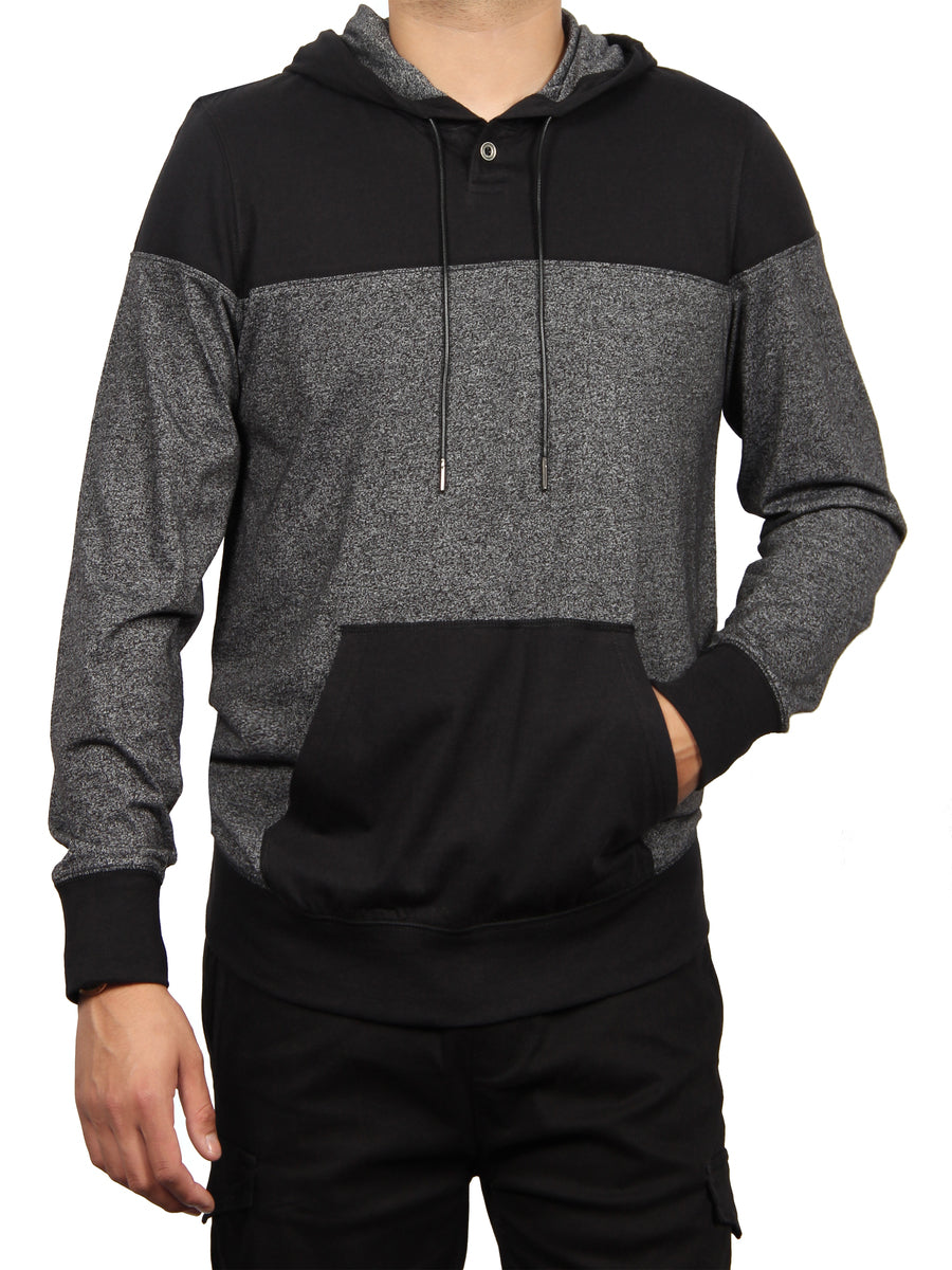 LONG SLEEVE 1 BUTTON HENLEY PULLOVER HOODIE - BLACK CHERRY SKU: W2366-0008A