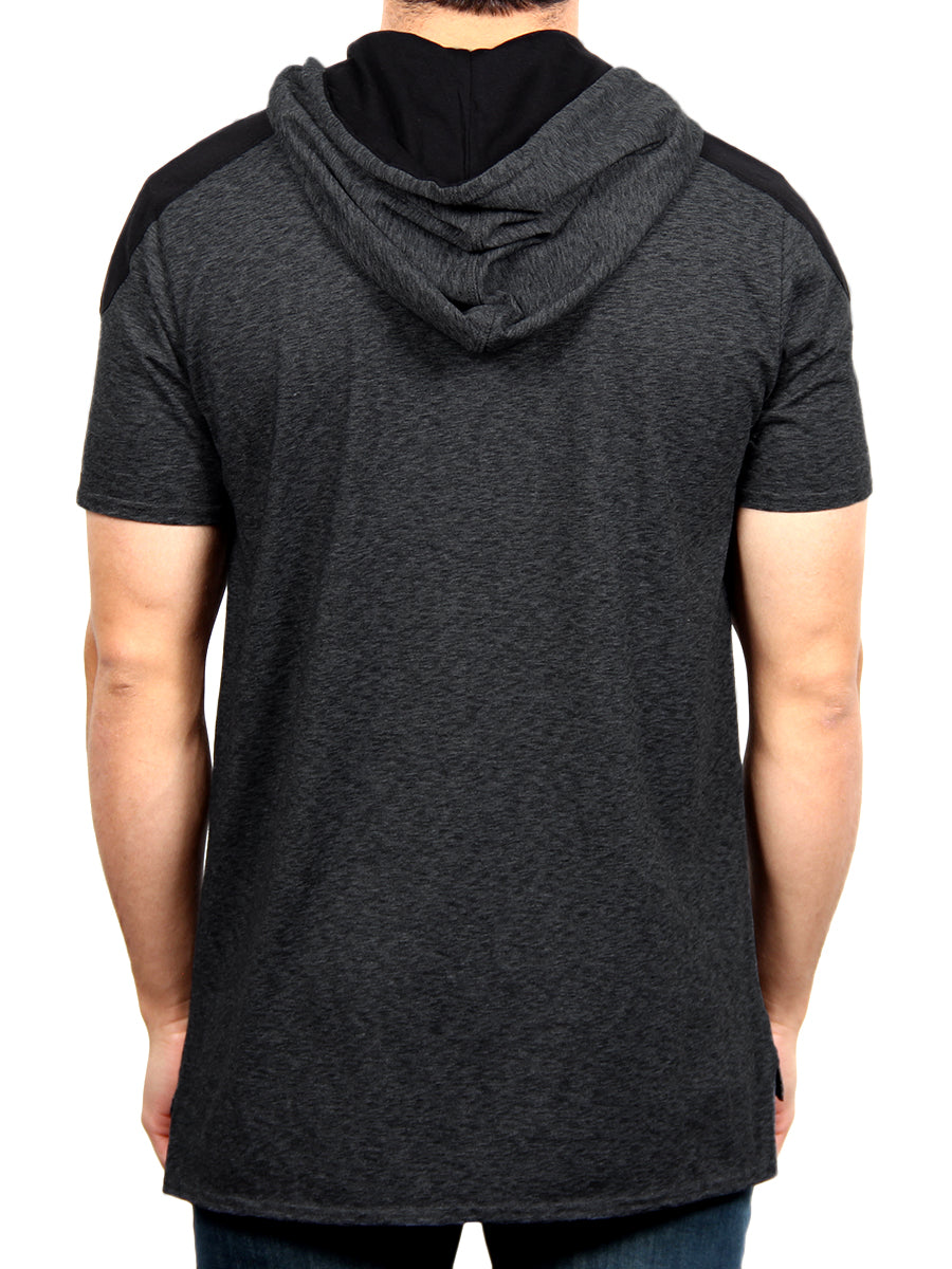 HI-LO RAFFA SHORT SLEEVE HOODIE-BLACK SKU: W2458-0002