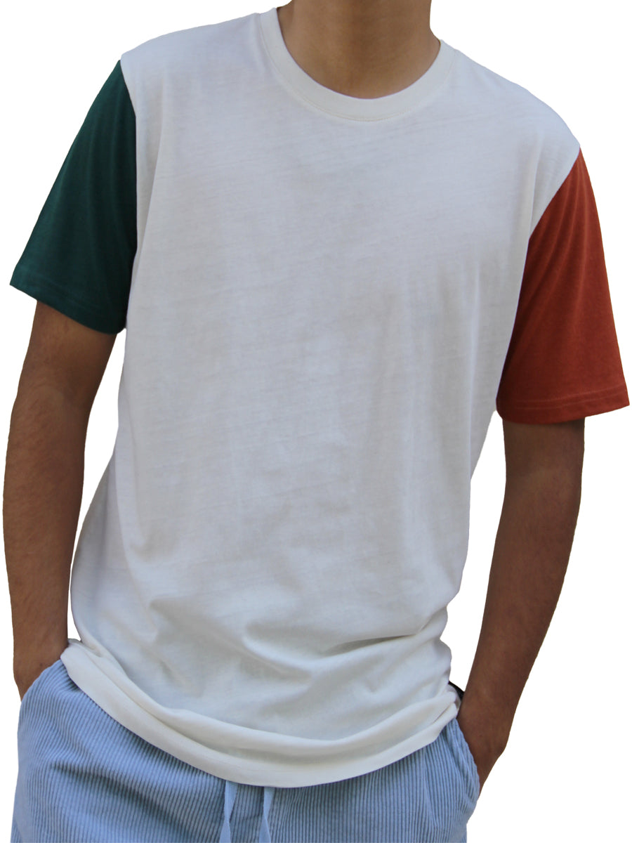 W1100-0034 COLOR BLOCK CREW NECK TEE