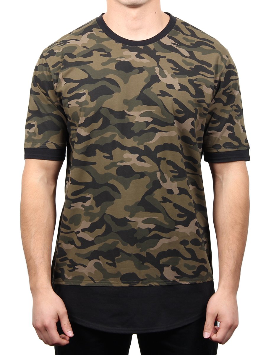 W2477-0001 SHORT SLEEVE CAMO TWOFER CREW TEE