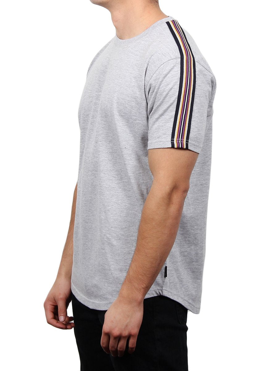 W2437-0014 SS CURVED CREW NECK WITH ATHLETIC TAPE