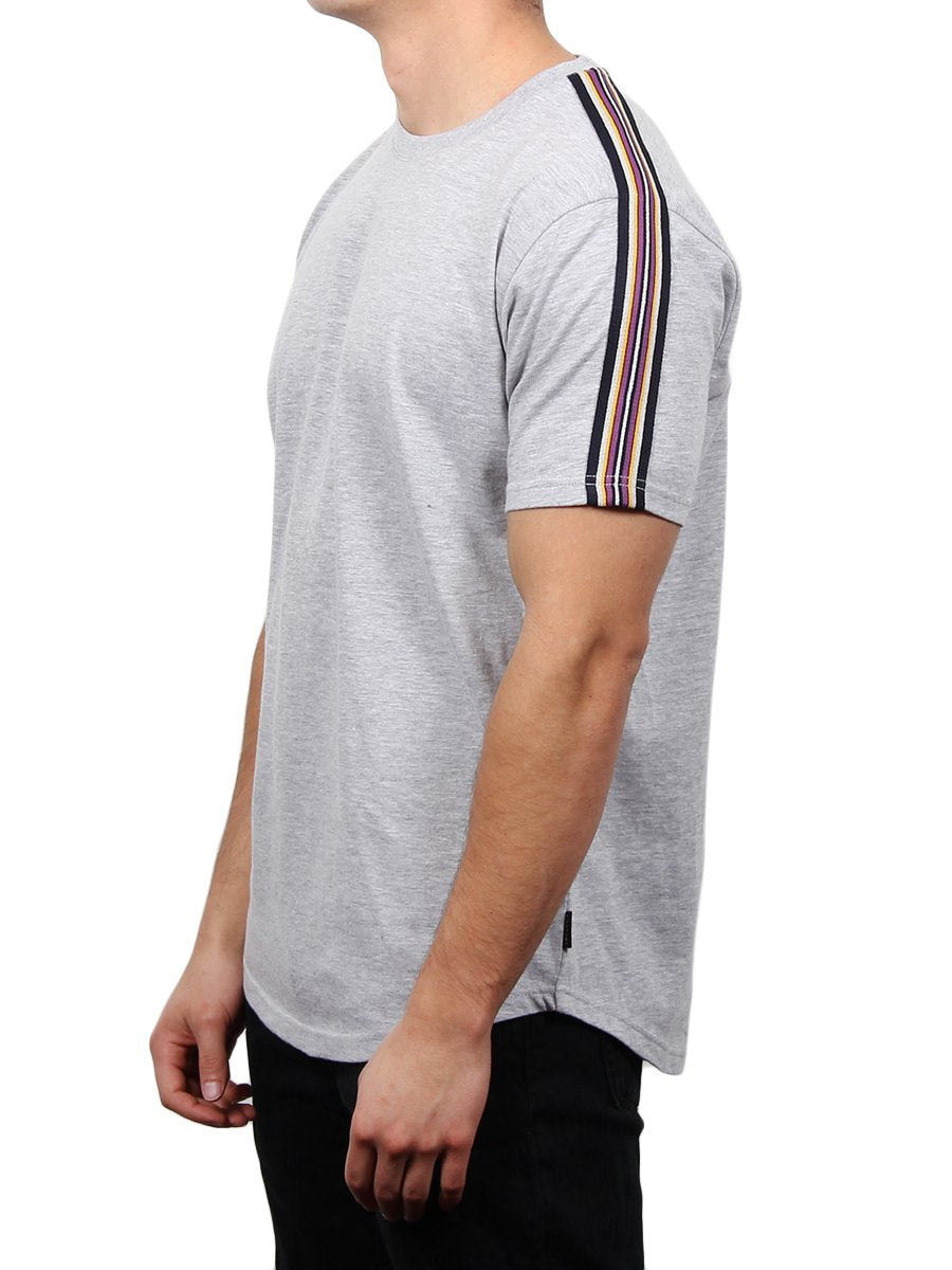 W2437-0014 SS CURVED CREW NECK WITH ATHLETIC TAPE