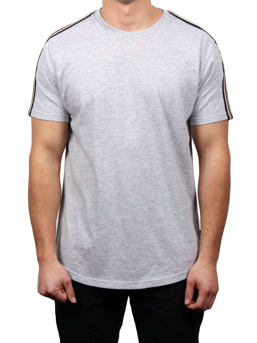 W2437-0014 SS CURVED CREW NECK WITH ATHLETIC TAPE