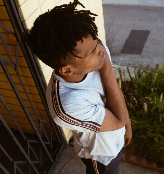 W2437-0014 SS CURVED CREW NECK WITH ATHLETIC TAPE