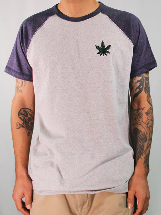 W1980-0517EM WEED LEAF RAGLAN CREW NECK TEE