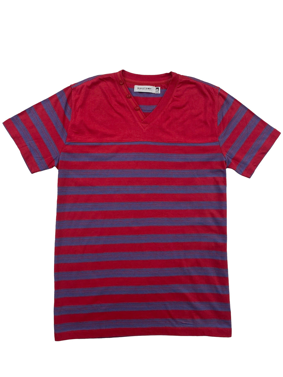 W1552-0001 MEN'S MELANGE STRIPE JERSEY BUTTON V NECK TEE