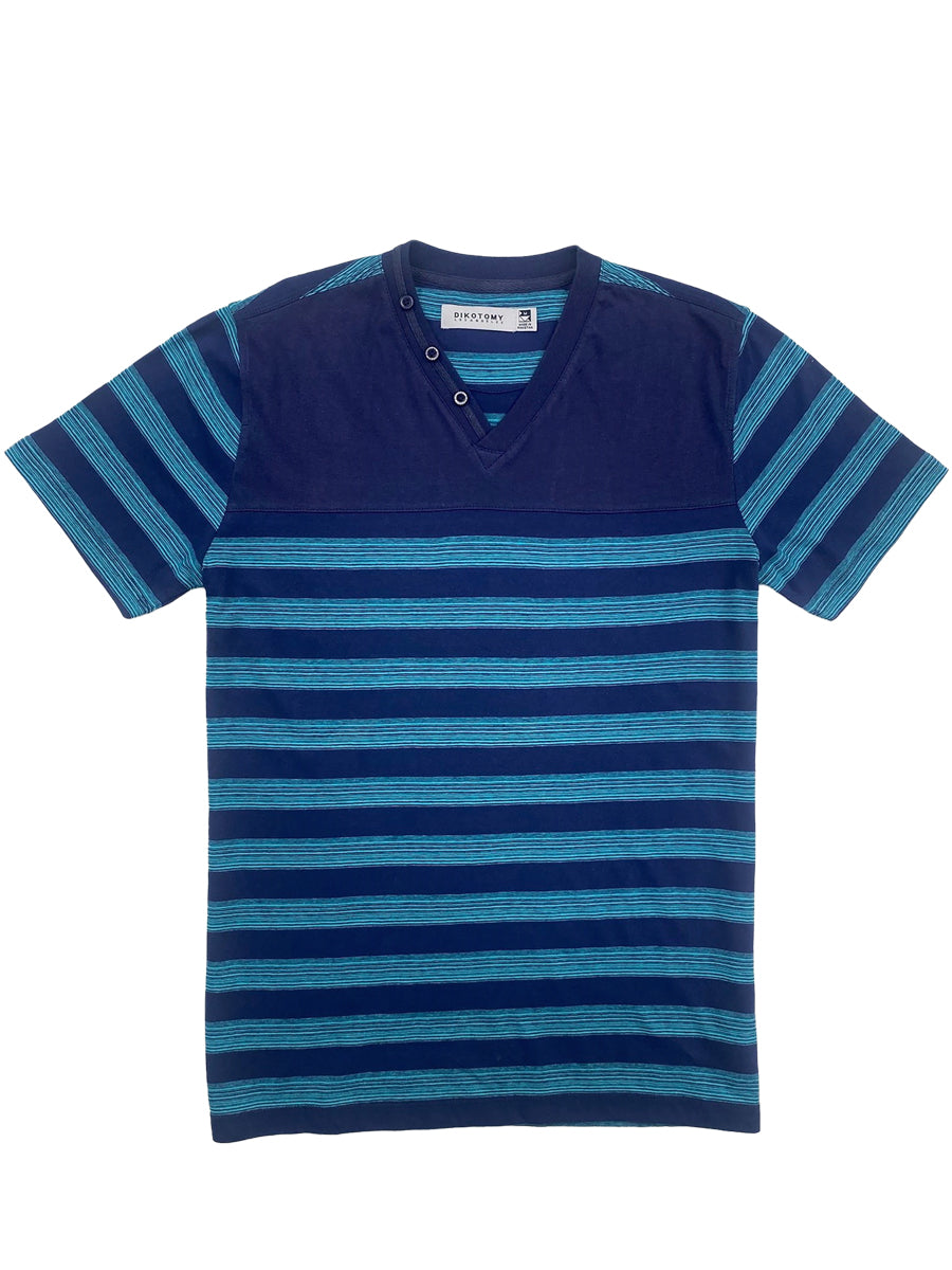 W1552-0001 MEN'S MELANGE STRIPE JERSEY BUTTON V NECK TEE