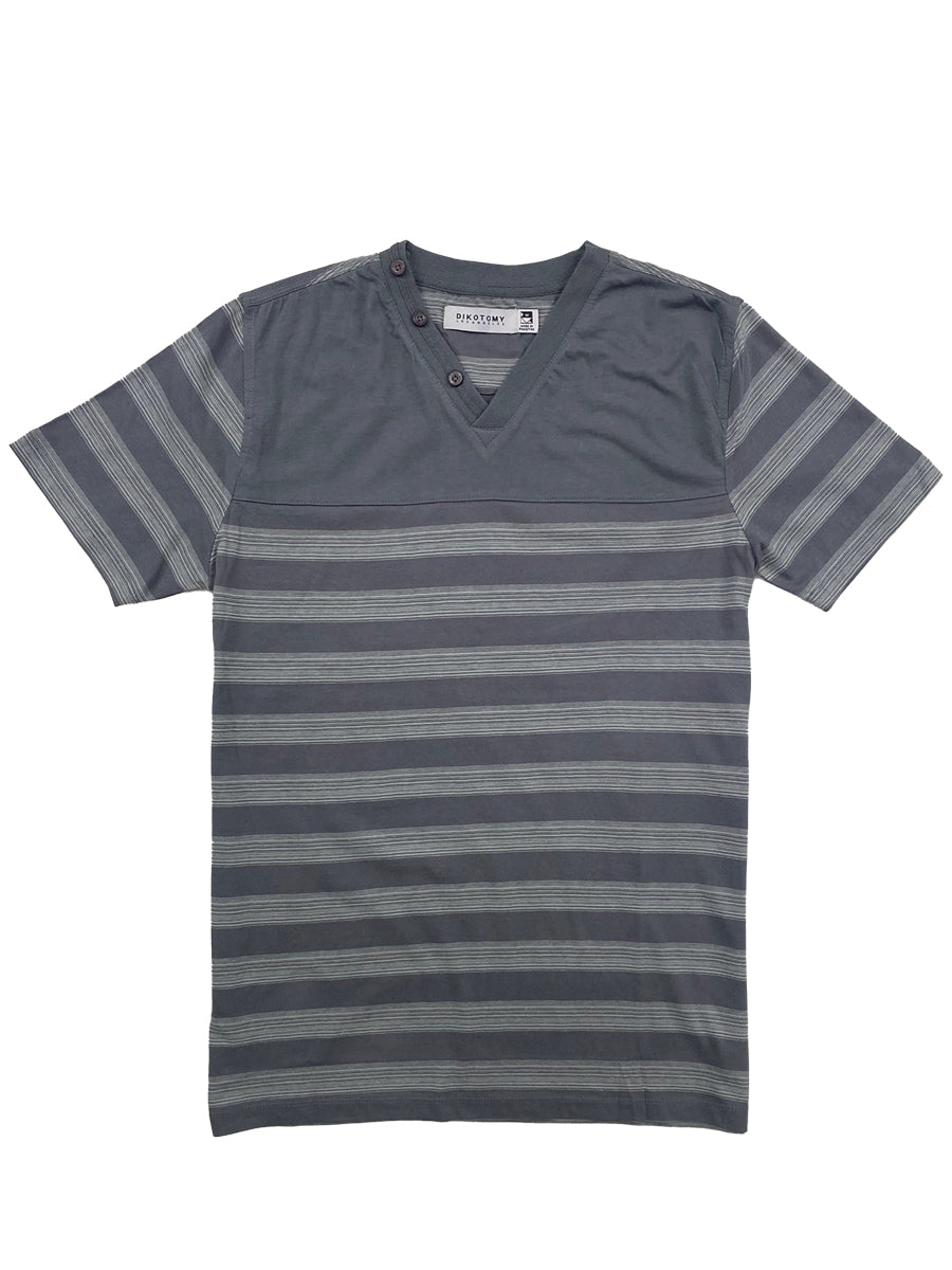 W1552-0001 MEN'S MELANGE STRIPE JERSEY BUTTON V NECK TEE
