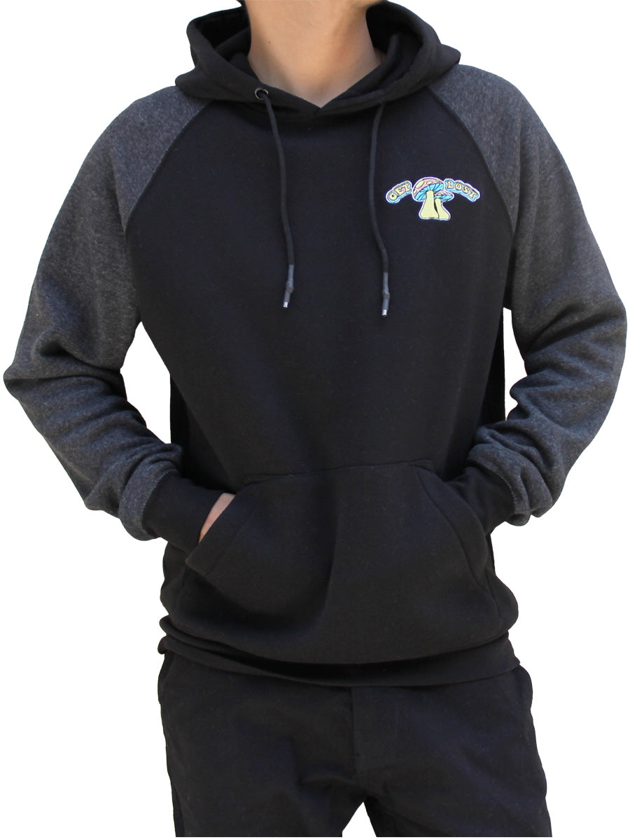 W2205-0803EM YM LIGHT WEIGHT FLEX FLEECE "GET LOST" LC EMBROIDERED P/O RAGLAN HOODIE