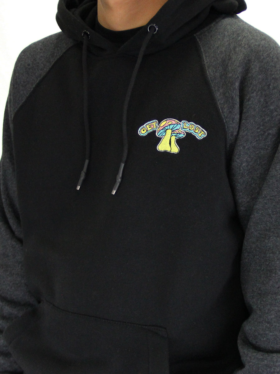 W2205-0803EM YM LIGHT WEIGHT FLEX FLEECE "GET LOST" LC EMBROIDERED P/O RAGLAN HOODIE