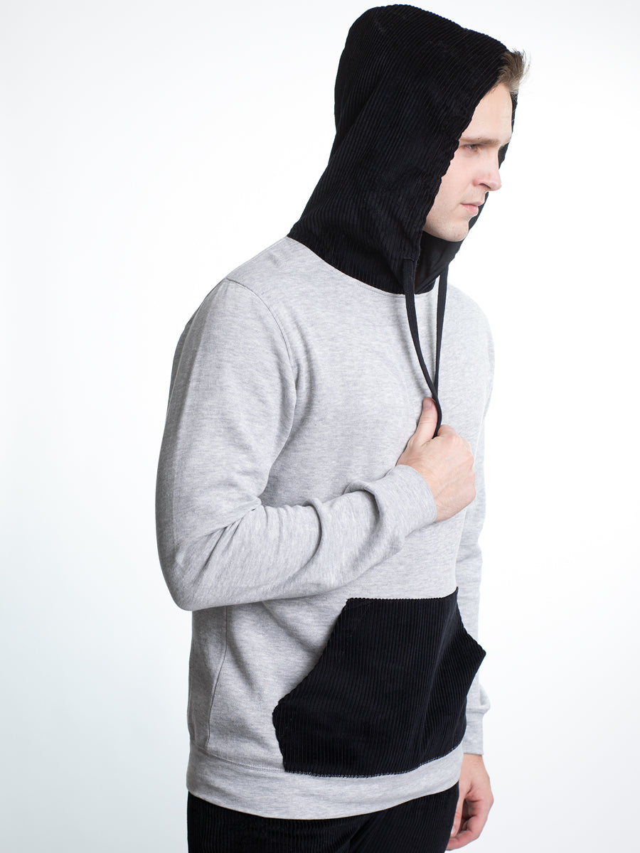 W2447-0017 FLEECE PULLOVER W/ CORDUROY HOOD