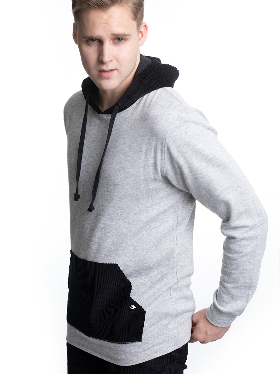 W2447-0017 FLEECE PULLOVER W/ CORDUROY HOOD