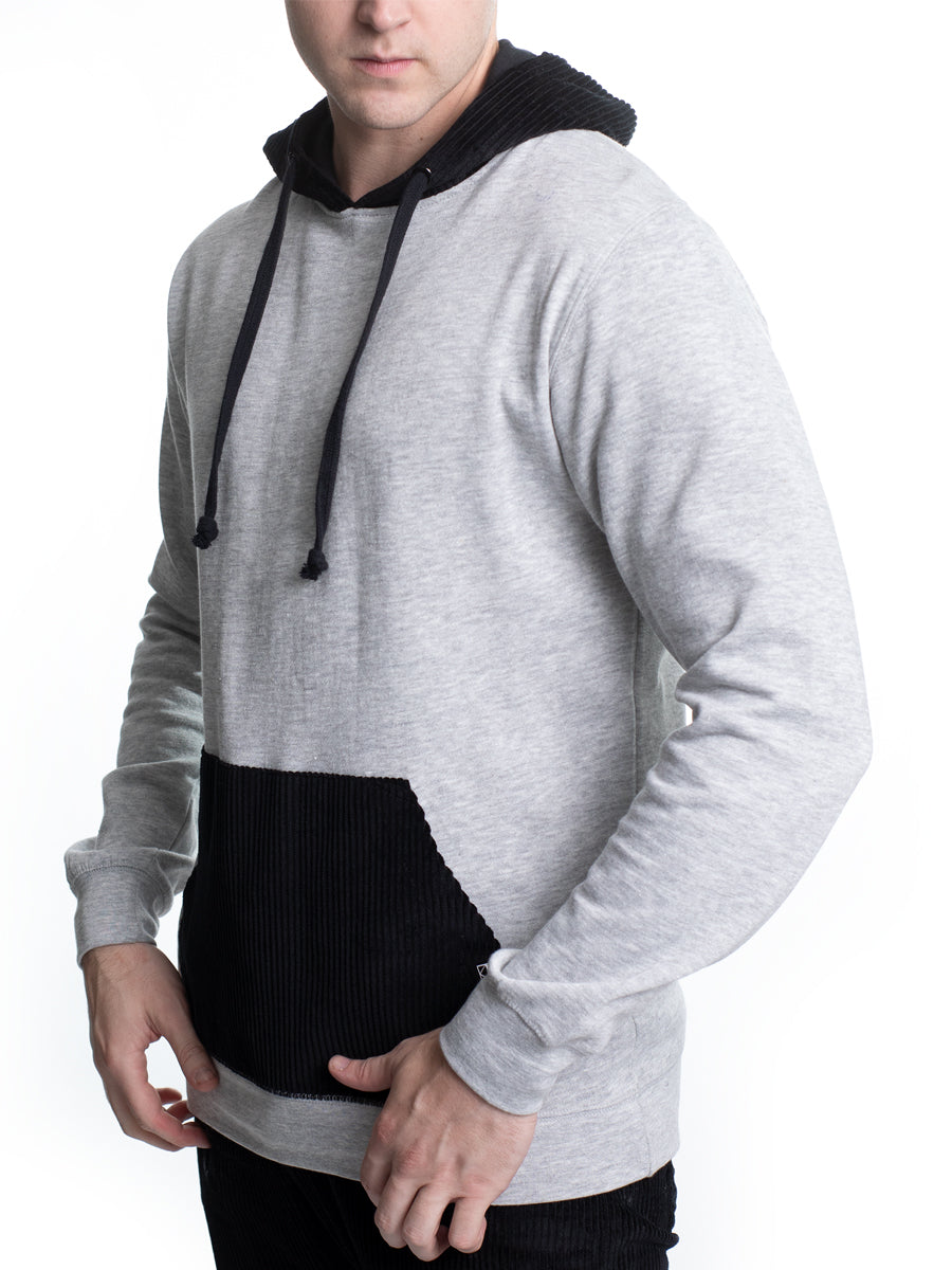 W2447-0017 FLEECE PULLOVER W/ CORDUROY HOOD