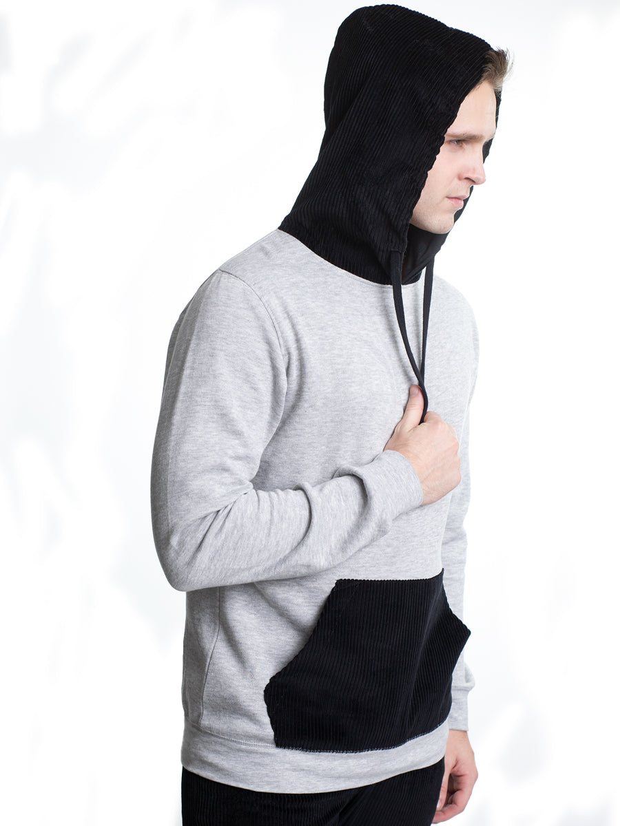 W2447-0017 FLEECE PULLOVER W/ CORDUROY HOOD