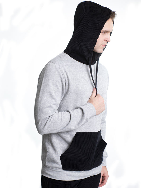 W2447-0017 FLEECE PULLOVER W/ CORDUROY HOOD