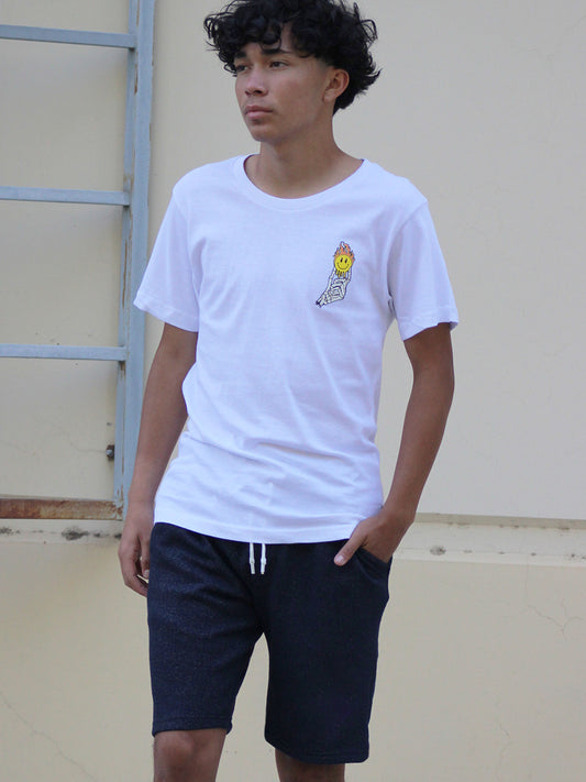 W2511-0950PT PRINTED SHORT SLEEVE HAPPY HAND CREW NECK TEE