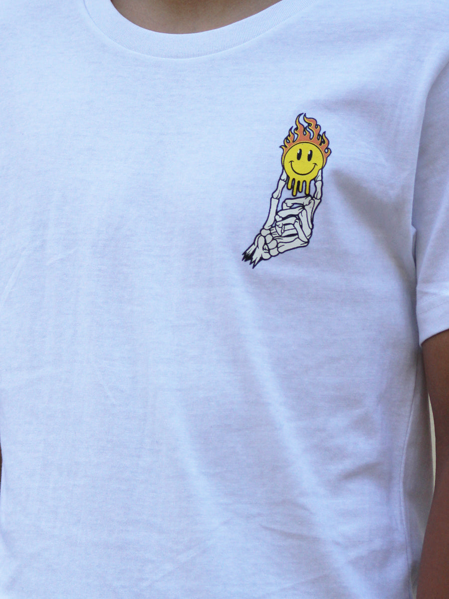 W2511-0950PT PRINTED SHORT SLEEVE HAPPY HAND CREW NECK TEE