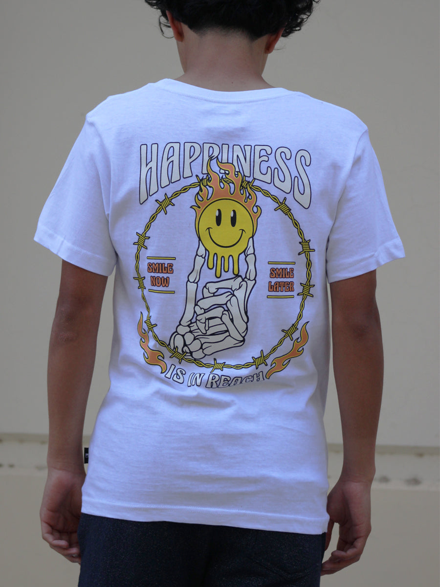 W2511-0950PT PRINTED SHORT SLEEVE HAPPY HAND CREW NECK TEE