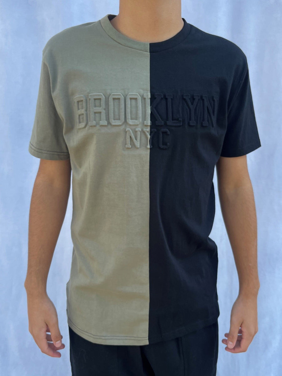 W2493-0930EMB EMBOSSED BROOKLYN NYC SPLIT PANEL TEE