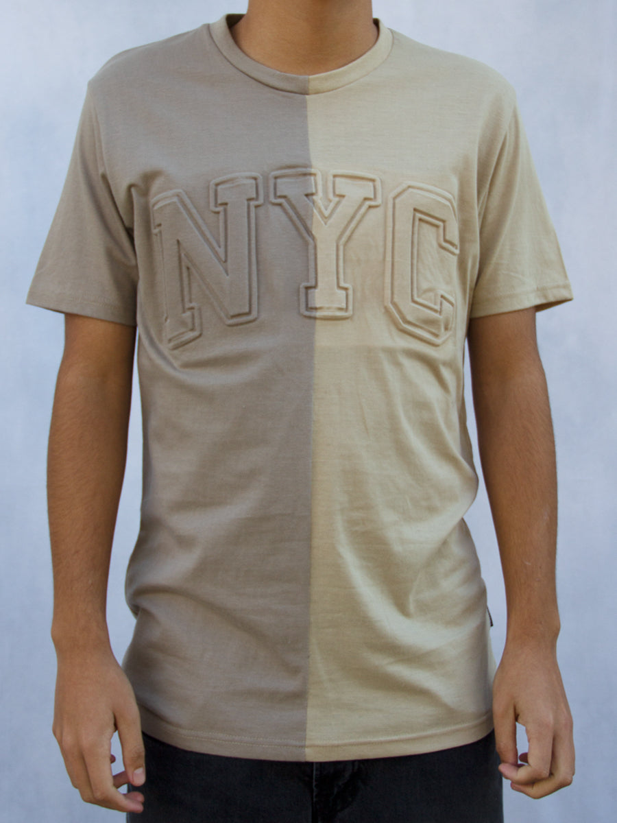W2493-0936EMB EMBOSSED  NYC SPLIT PANNEL CREW NECK TEE
