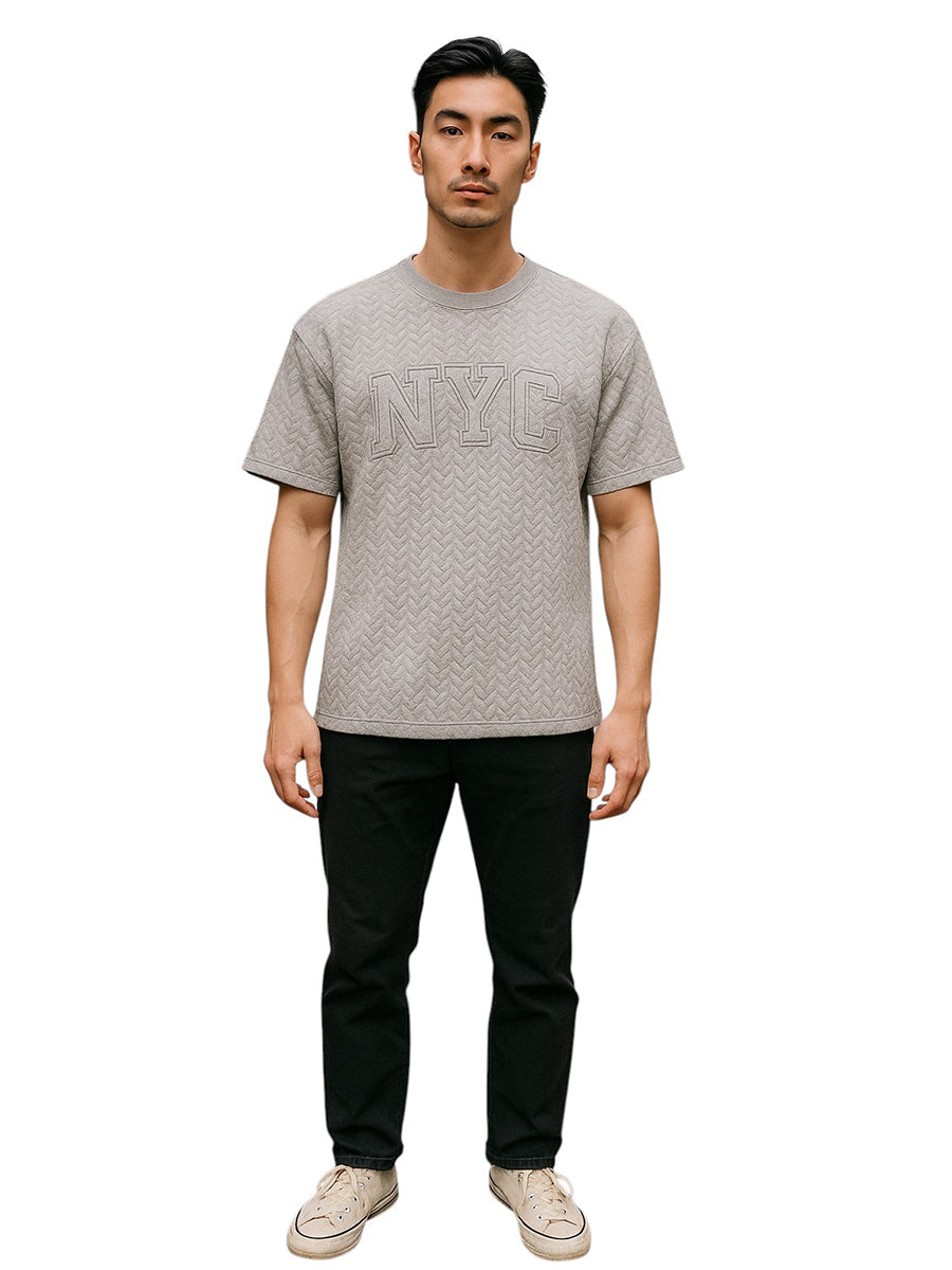 W2494-0936EMB BRAID STRIPE EMBOSSED NYC CREW NECK BOXY TEE