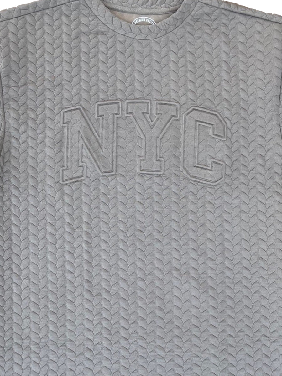 W2494-0936EMB BRAID STRIPE EMBOSSED NYC CREW NECK BOXY TEE