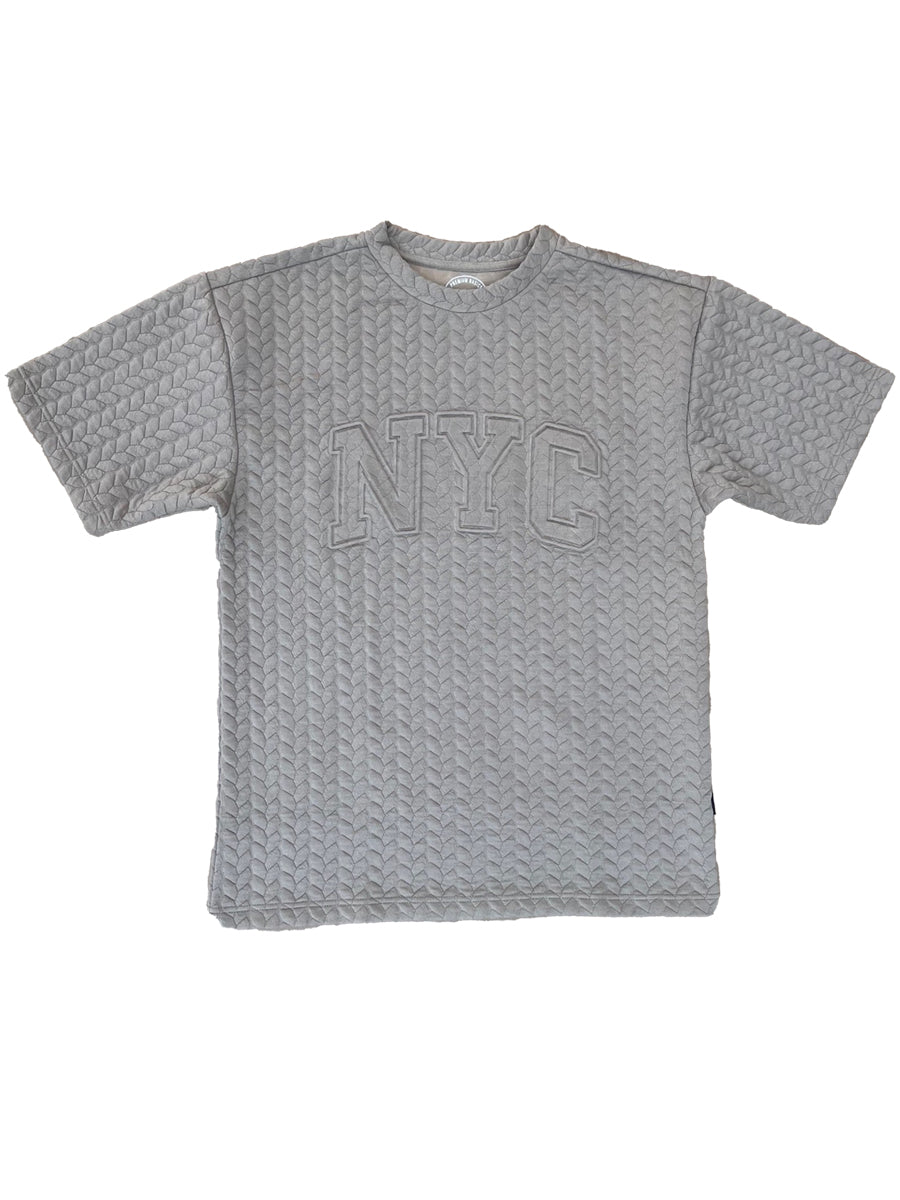W2494-0936EMB BRAID STRIPE EMBOSSED NYC CREW NECK BOXY TEE