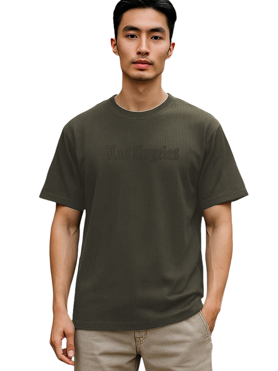 W2494-0932EMB FLAT BACK RIB EMBOSSED L.A BOSS CREW NECK BOXY TEE