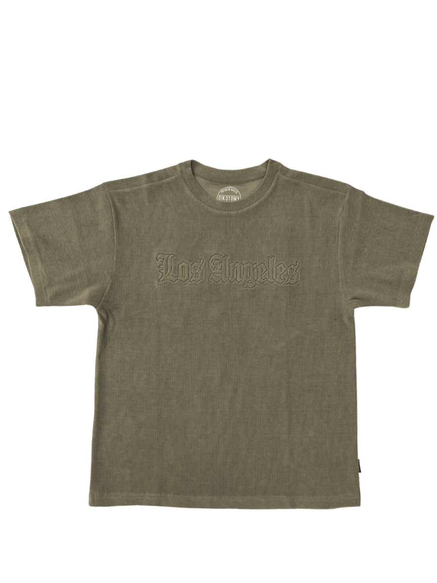 W2494-0932EMB FLAT BACK RIB EMBOSSED L.A BOSS CREW NECK BOXY TEE