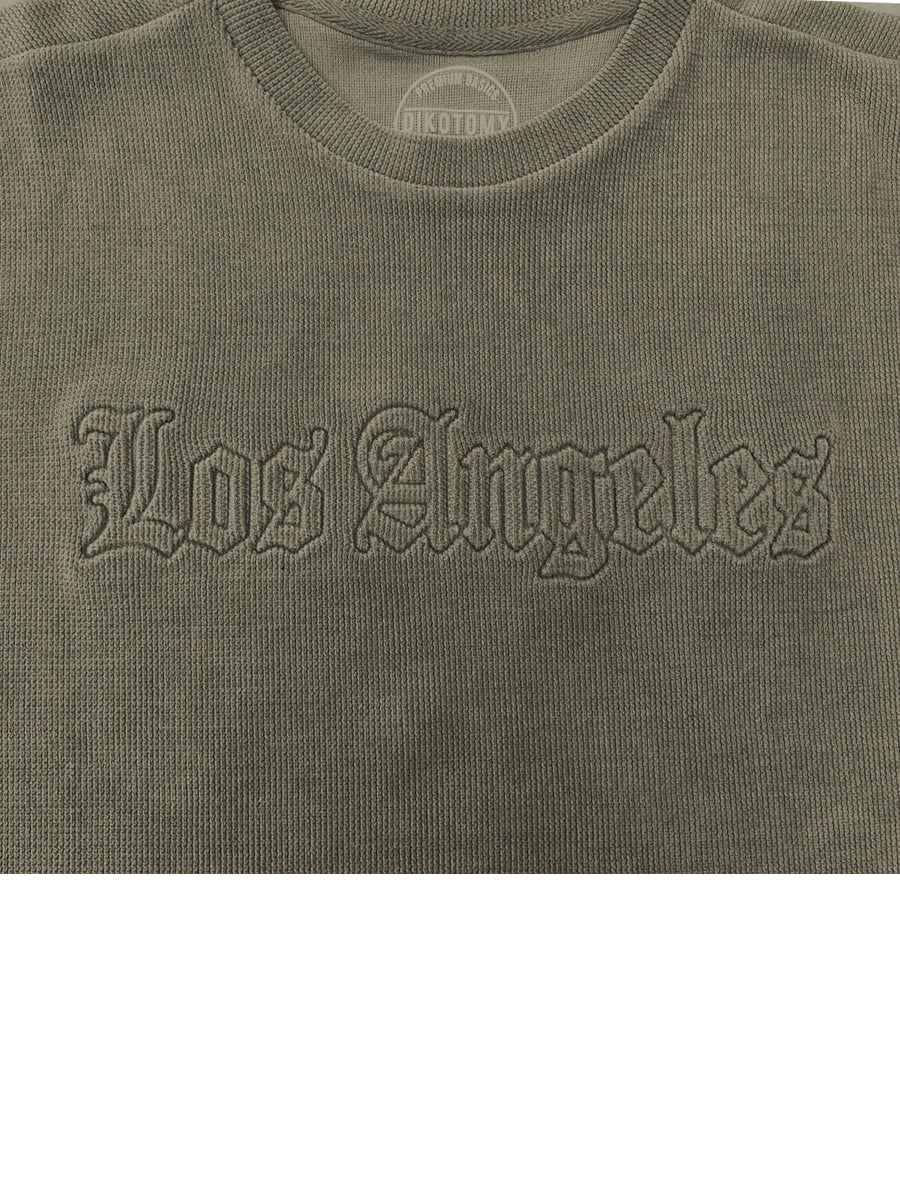 W2494-0932EMB FLAT BACK RIB EMBOSSED L.A BOSS CREW NECK BOXY TEE