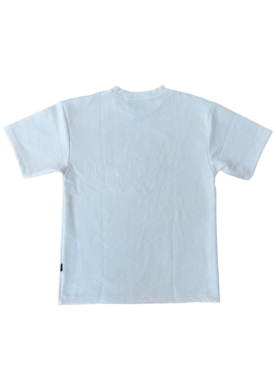 W2494-0912EMB GEO KNIT EMBOSSED L.A CREW NECK BOXY TEE