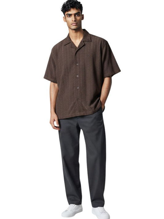 W2522-0005 VELOUR KNIT CUBAN FASHION SHIRT