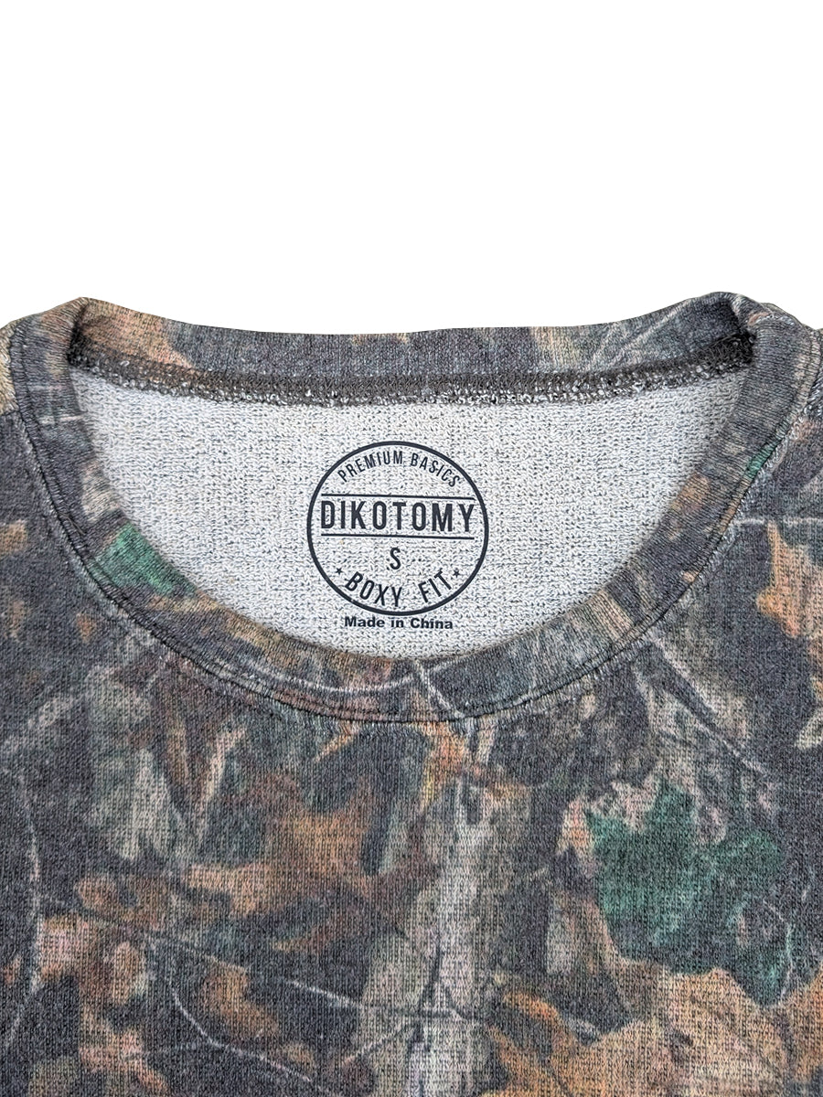 W2494-1095PT WOODLAND CAMO SEED TERRY BOXY CREW
