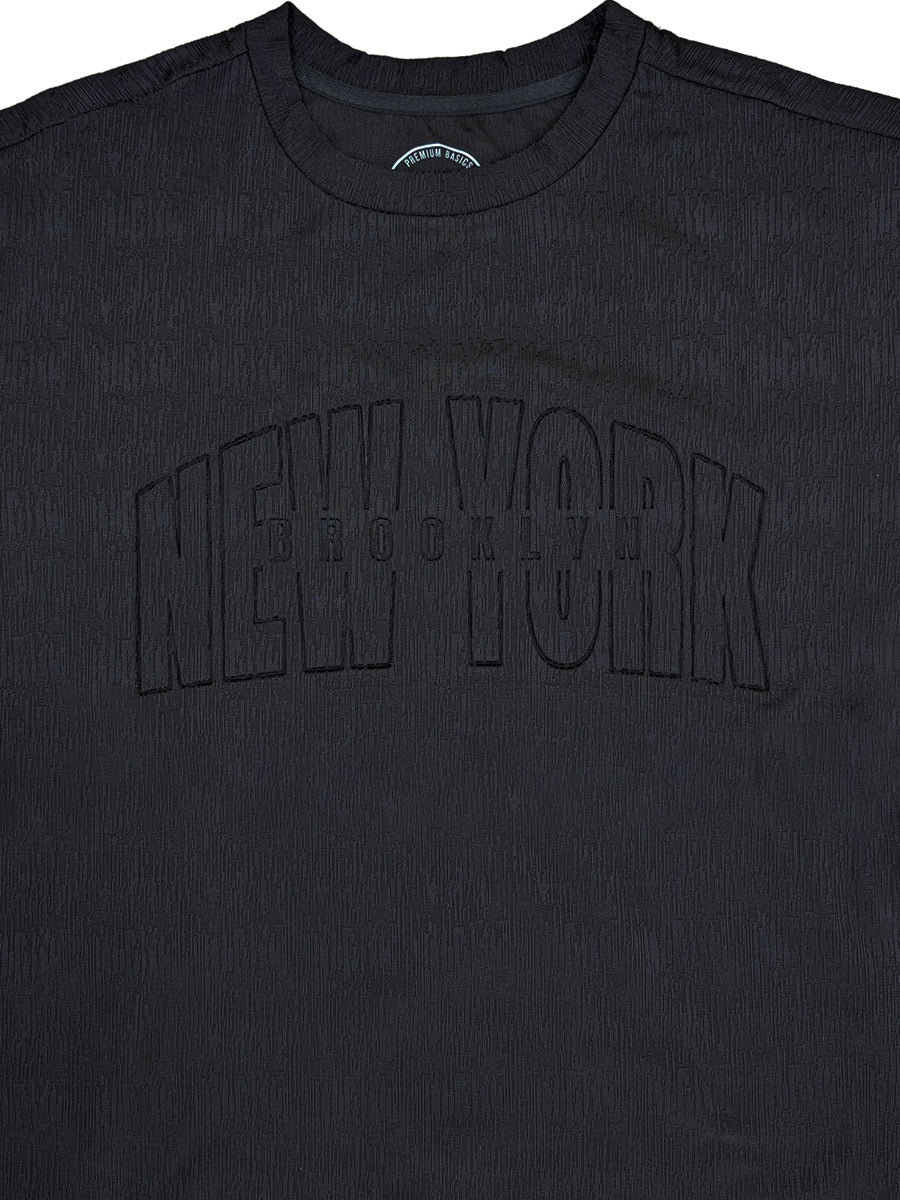 W2494-1092EMB NY ARCHED DASHED JERSEY BOXY TEE