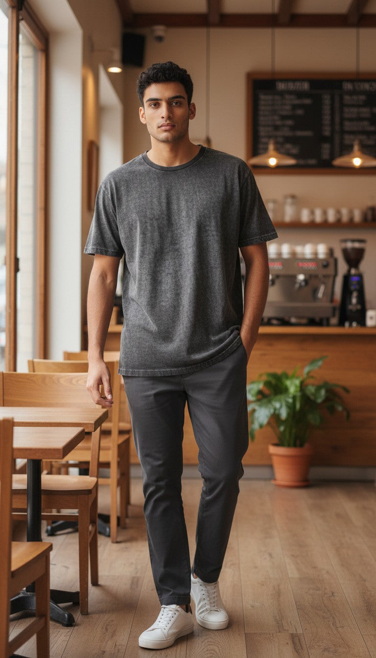 W1100-T029 YM S/S JRSY OIL WASH BASIC CREW NECK TEE
