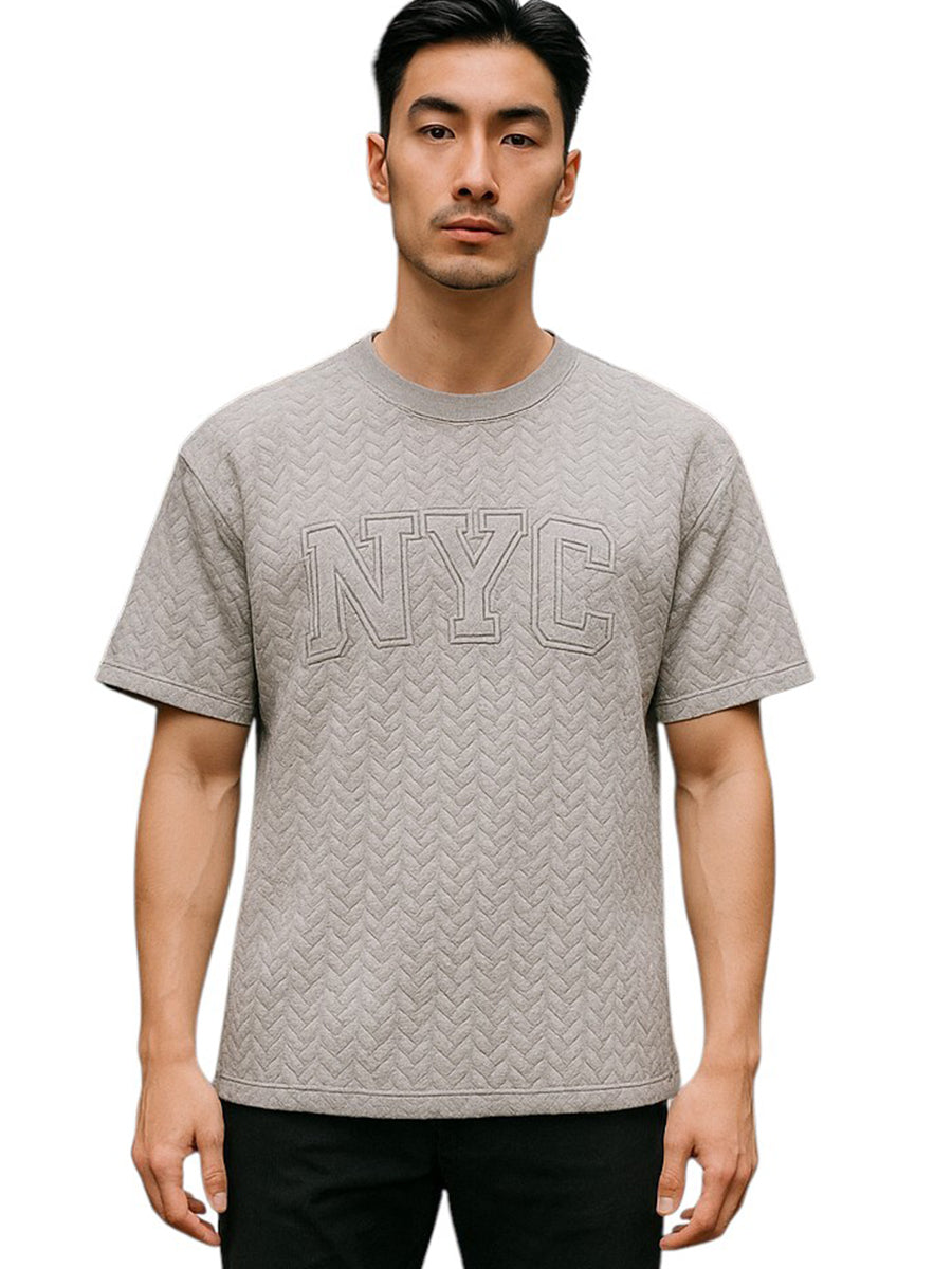 W2494-0936EMB BRAID STRIPE EMBOSSED NYC CREW NECK BOXY TEE