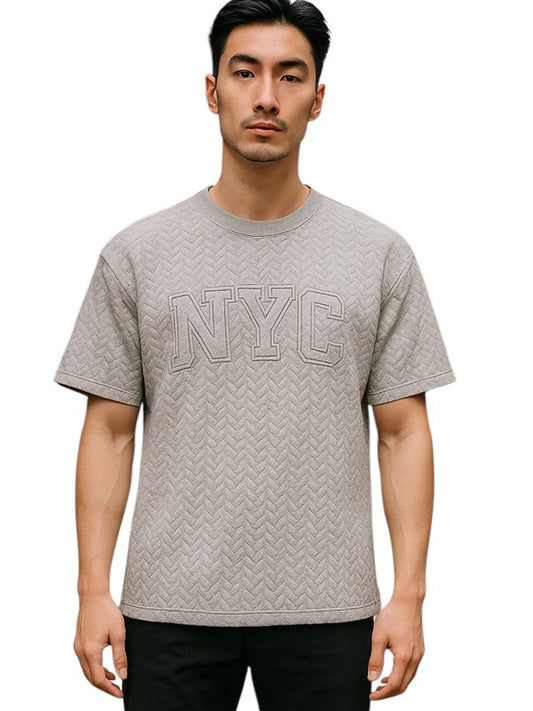 W2494-0936EMB BRAID STRIPE EMBOSSED NYC CREW NECK BOXY TEE