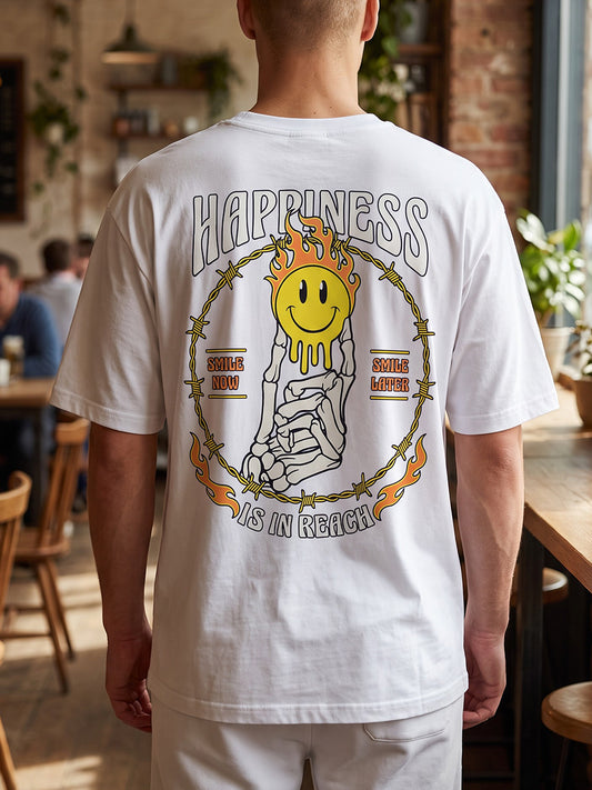 W2511-0950PT PRINTED SHORT SLEEVE HAPPY HAND CREW NECK TEE