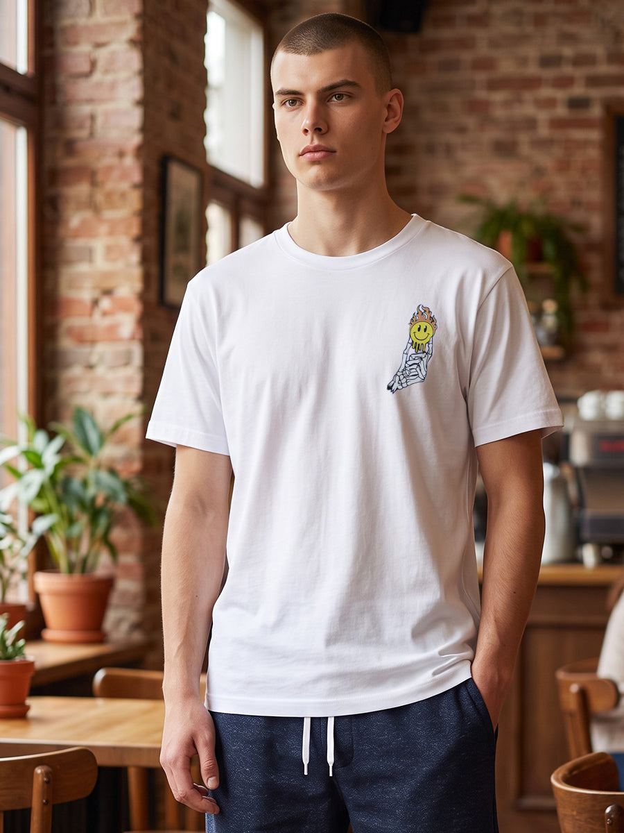 W2511-0950PT PRINTED SHORT SLEEVE HAPPY HAND CREW NECK TEE