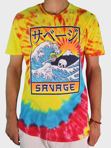 SAVAGE T-SHIRT GREEN AND YELLOW TIE DYE