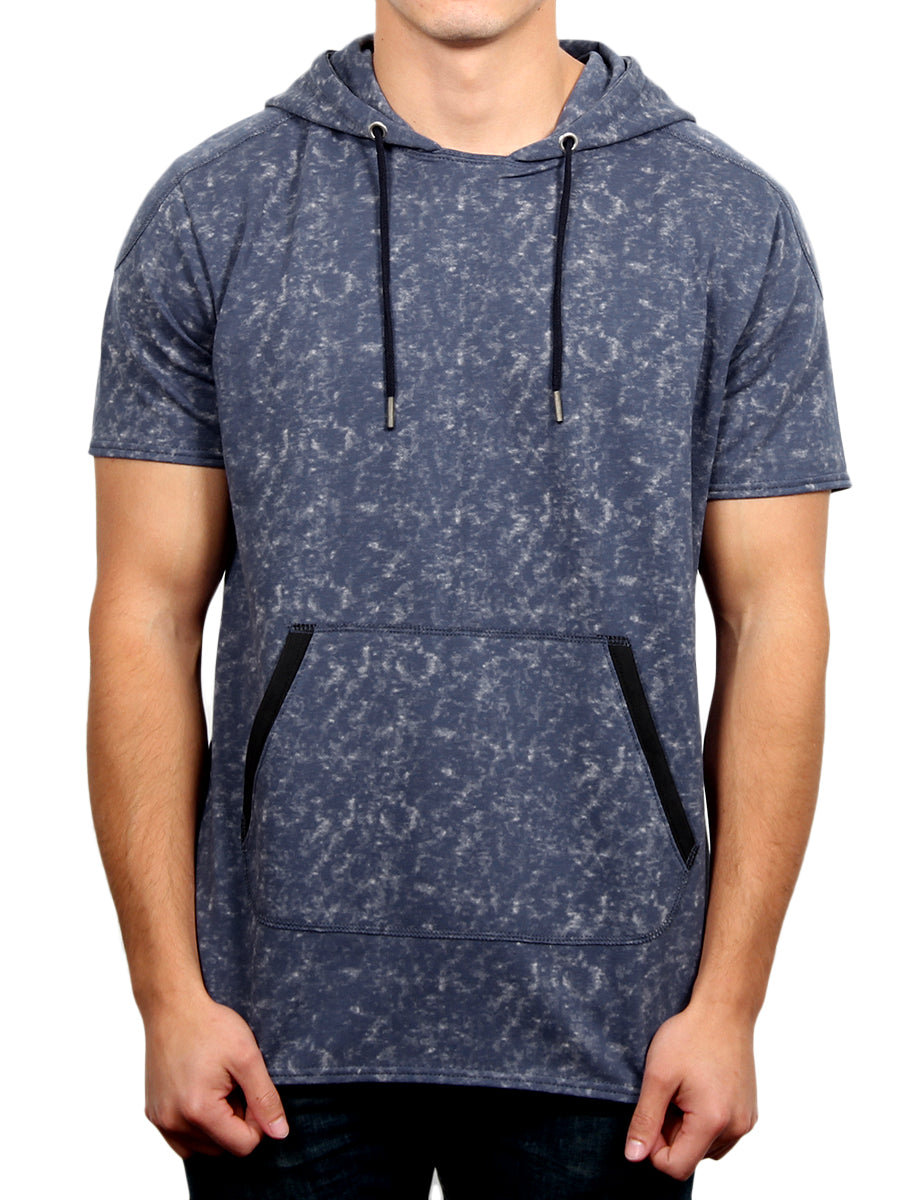 HI-LO RAFFA SHORT SLEEVE HOODIE-NAVY  SKU: W2458-0001