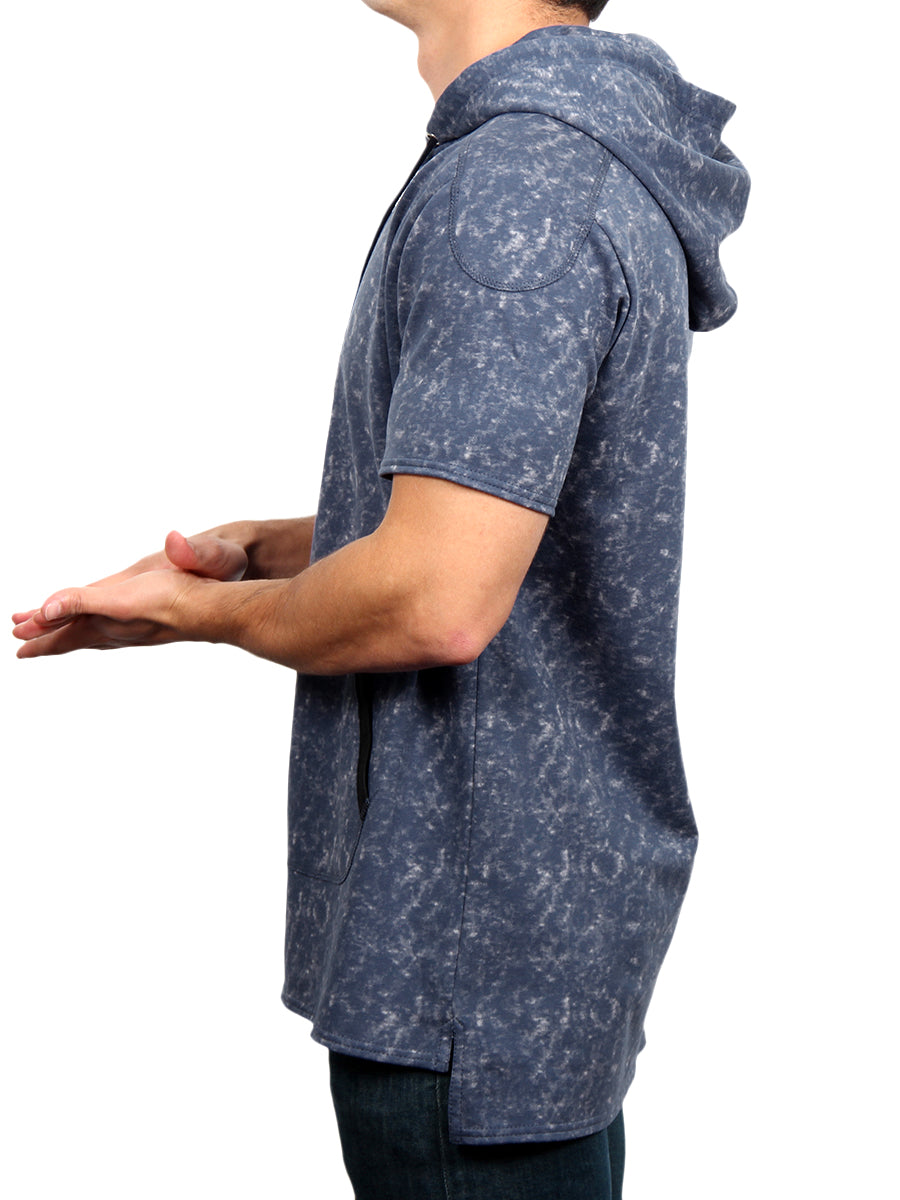 HI-LO RAFFA SHORT SLEEVE HOODIE-NAVY  SKU: W2458-0001