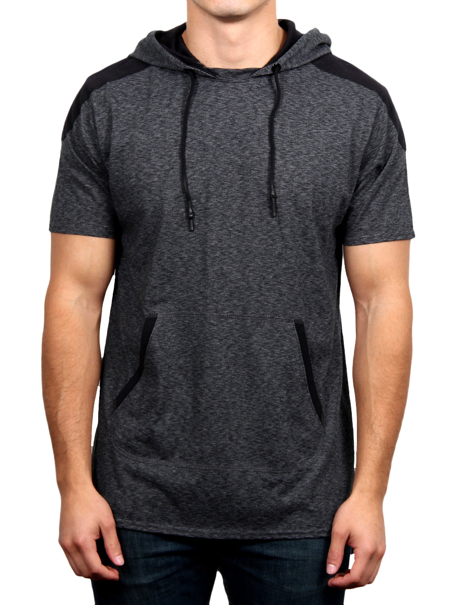 HI-LO RAFFA SHORT SLEEVE HOODIE-BLACK  SKU: W2458-0002