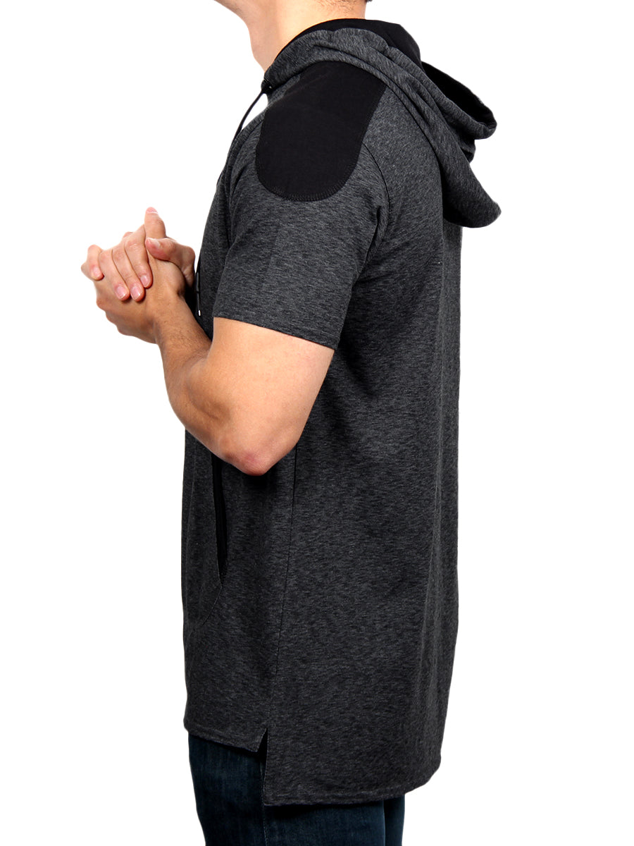 HI-LO RAFFA SHORT SLEEVE HOODIE-BLACK  SKU: W2458-0002