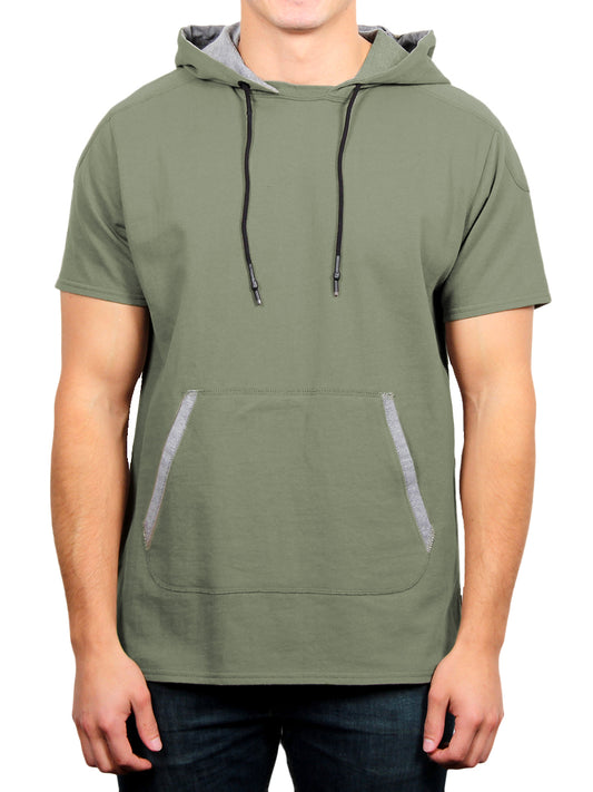 HI-LO RAFFA SHORT SLEEVE HOODIE-OLIVE  SKU: W2459-0001