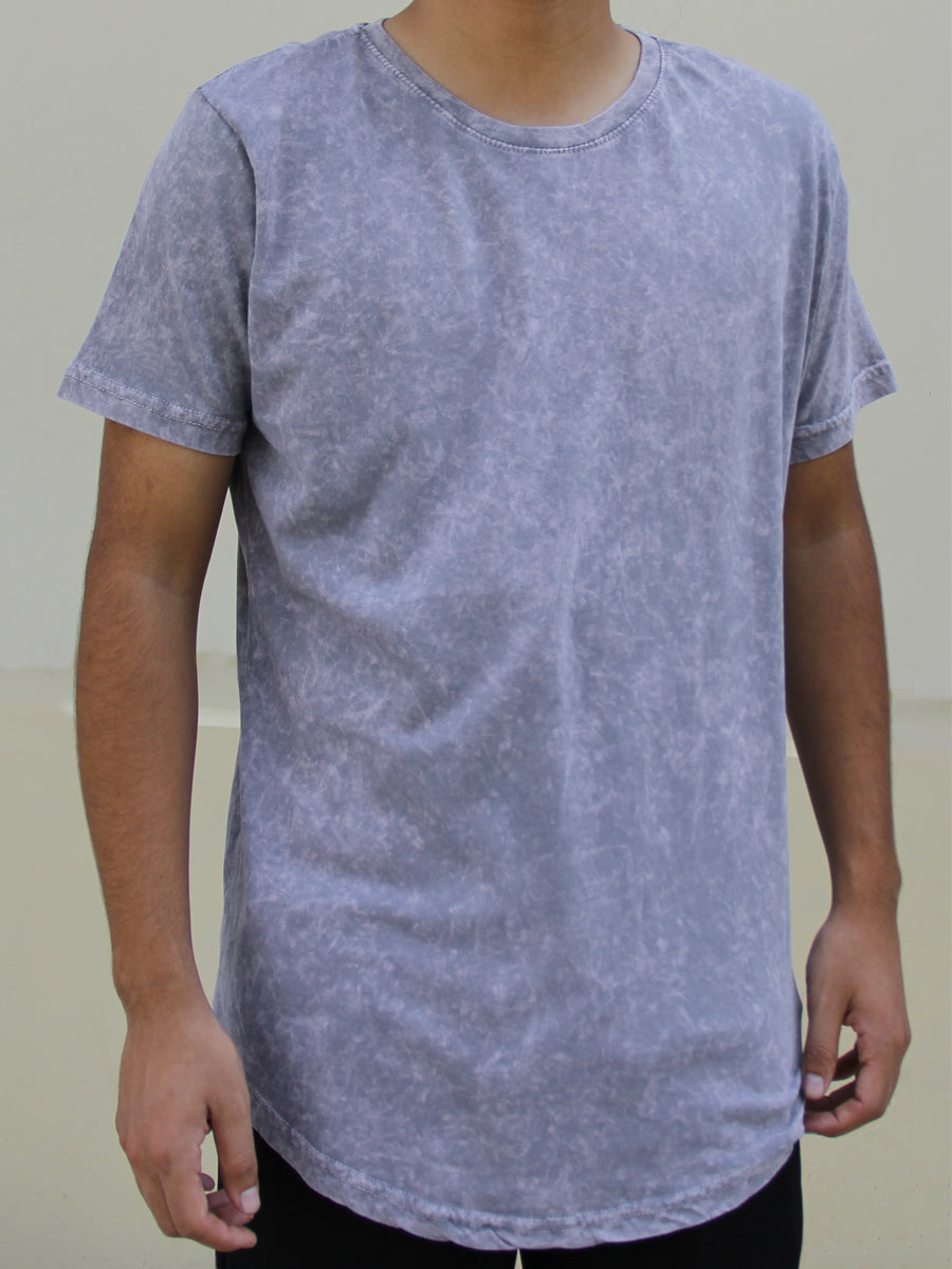 W2437-T007 ICE WASH CURVED HEM CREW NECK TEE