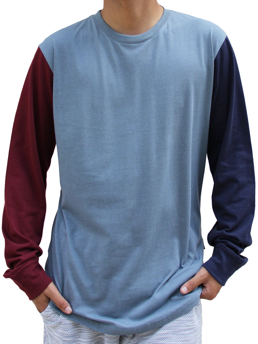 W2448-0007 YM L/S SOLID COLOR BLOCK JRSY SCOOPED CREW NK TEE