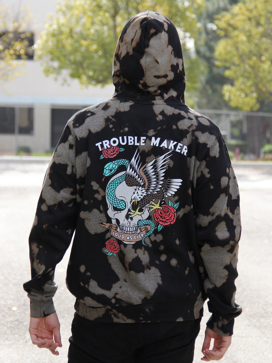 W2447-0843BW TROUBLE MAKER TIE DYE PULLOVER HOODIE